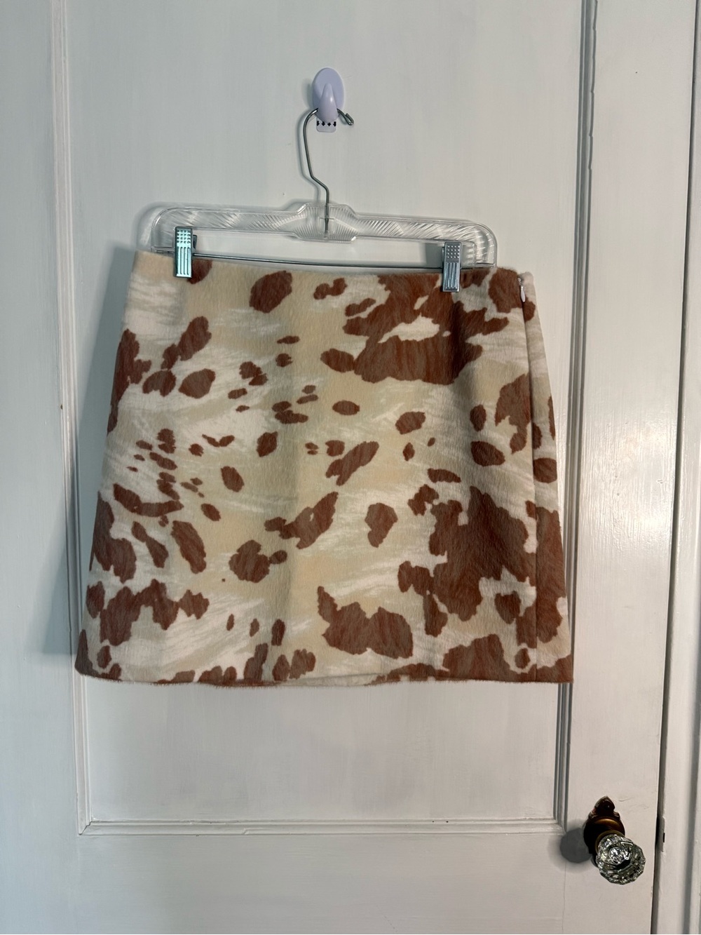 LOFT Cream Mini Skirt with Brown Cowprint